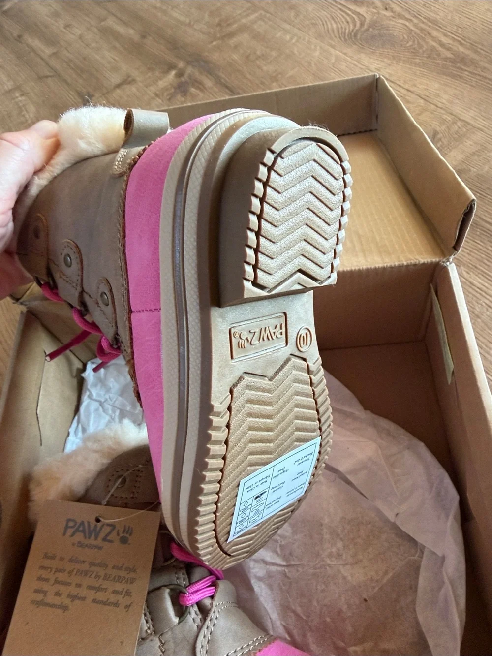 NWT Bearpaw PAWZ Everly Pink and Tan Fleece-Trim Toddler Lace-Up Boots